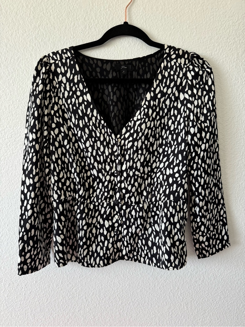 J. Crew Black and White V-Neck Button-Front Blouse - Picture 1 of 4